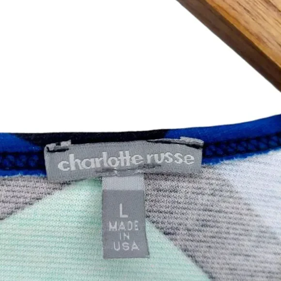 NWT Charlotte Russe Colorful Chevron Peplum Blouse Top L - Maroon Blue Tan Black - Picture 5 of 8